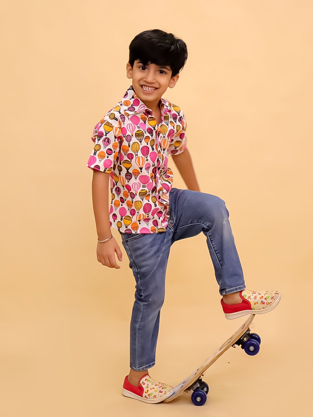 Cloud Hoppers Multi Color Cotton Half Sleeve Shirt For Boys