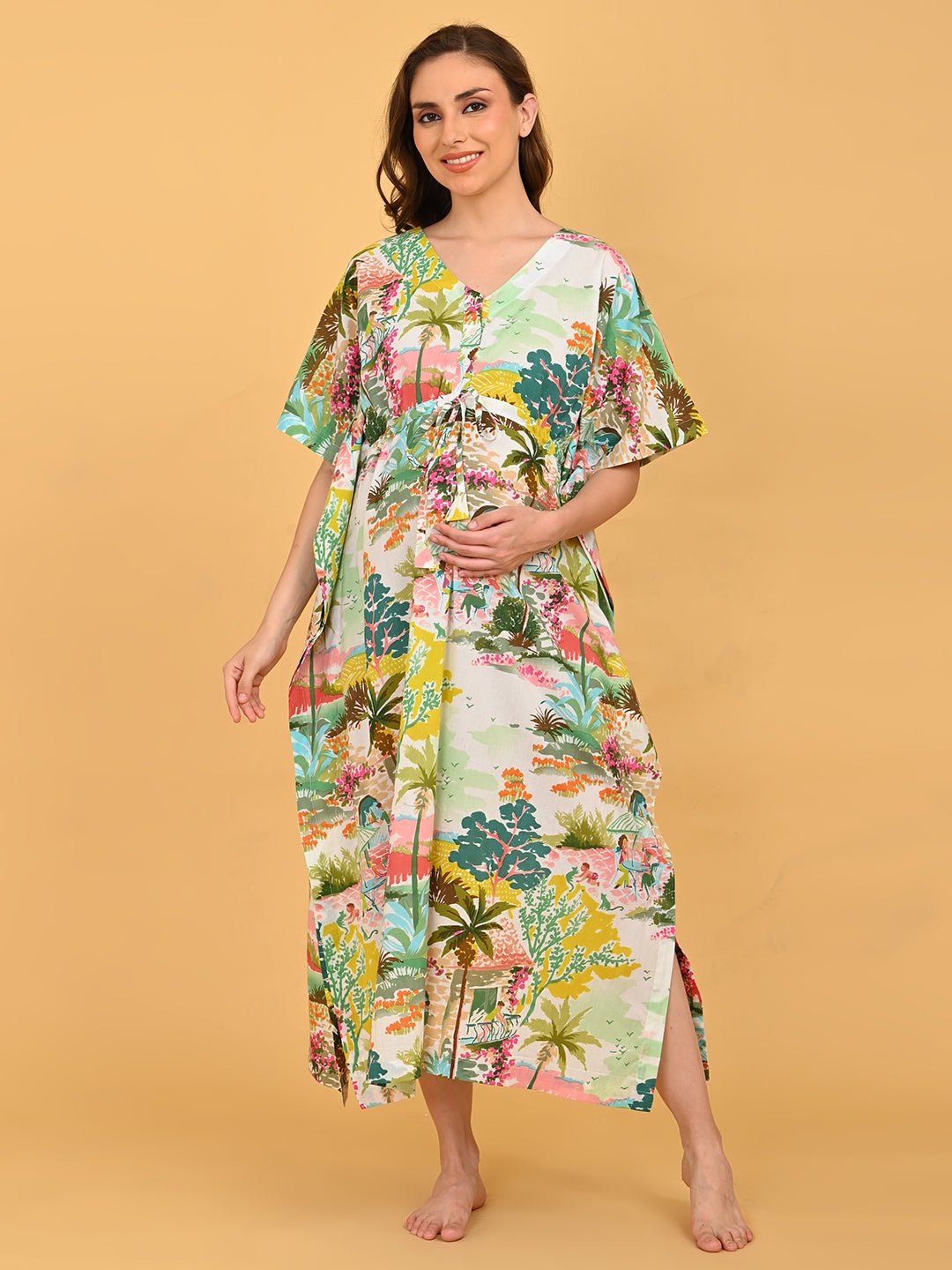 Colour Riot Maternity and Nursing Kaftan Nighty Multi