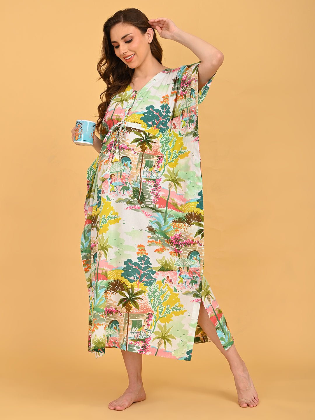 Colour Riot Maternity and Nursing Kaftan Nighty Multi