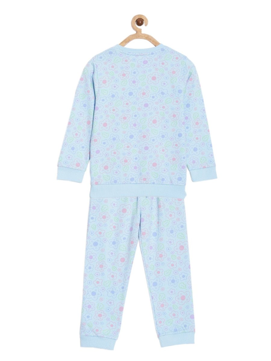 Blue Colourful Daisies Jogger Set For Girls
