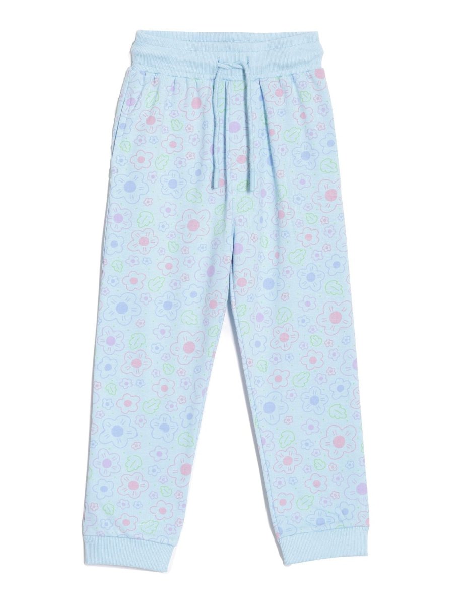 Blue Colourful Daisies Jogger Set For Girls
