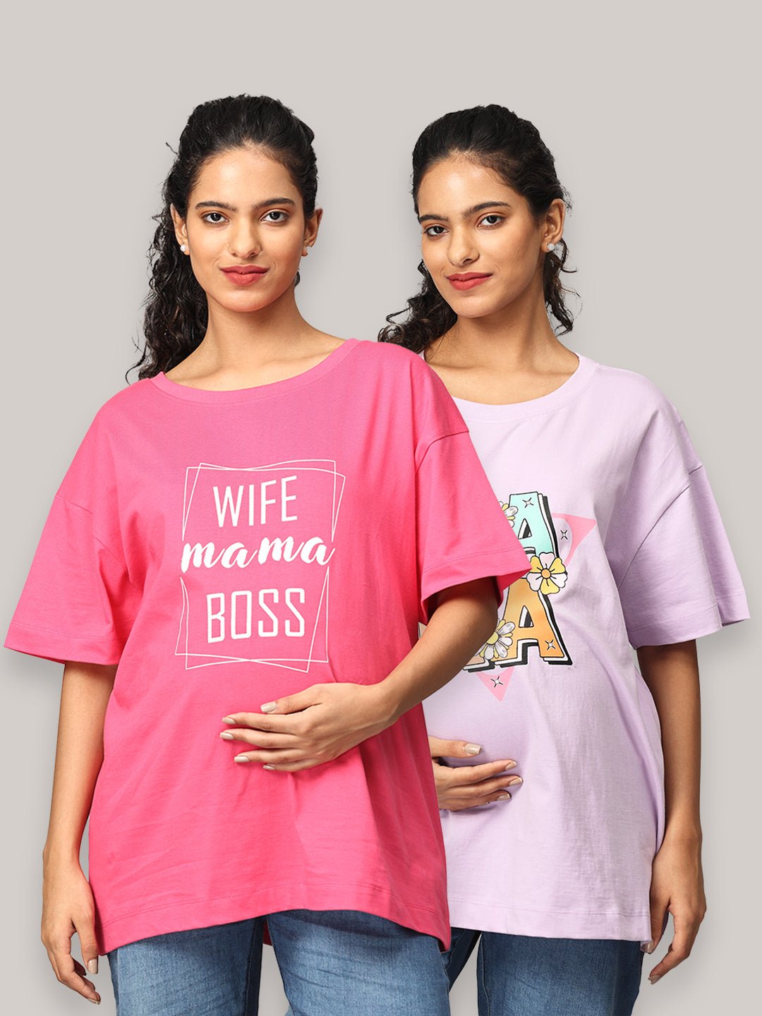 Mumma Oversized Maternity and Nursing T shirt Combo Option A