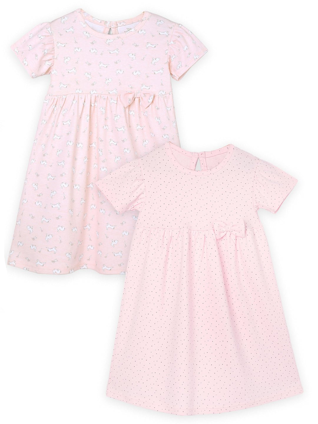 Pink Rabbit And Polka Dotted Girls Casual Dresses Pack Of 2