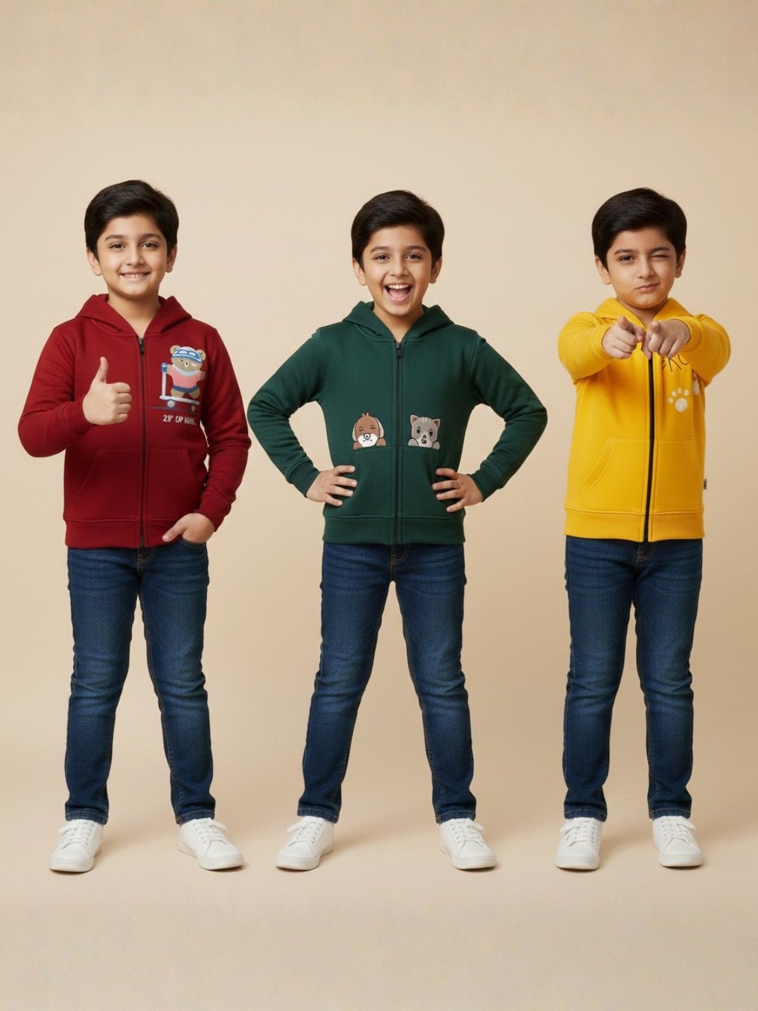 Combo Of 3 Kids Hooded Zipper Jackets