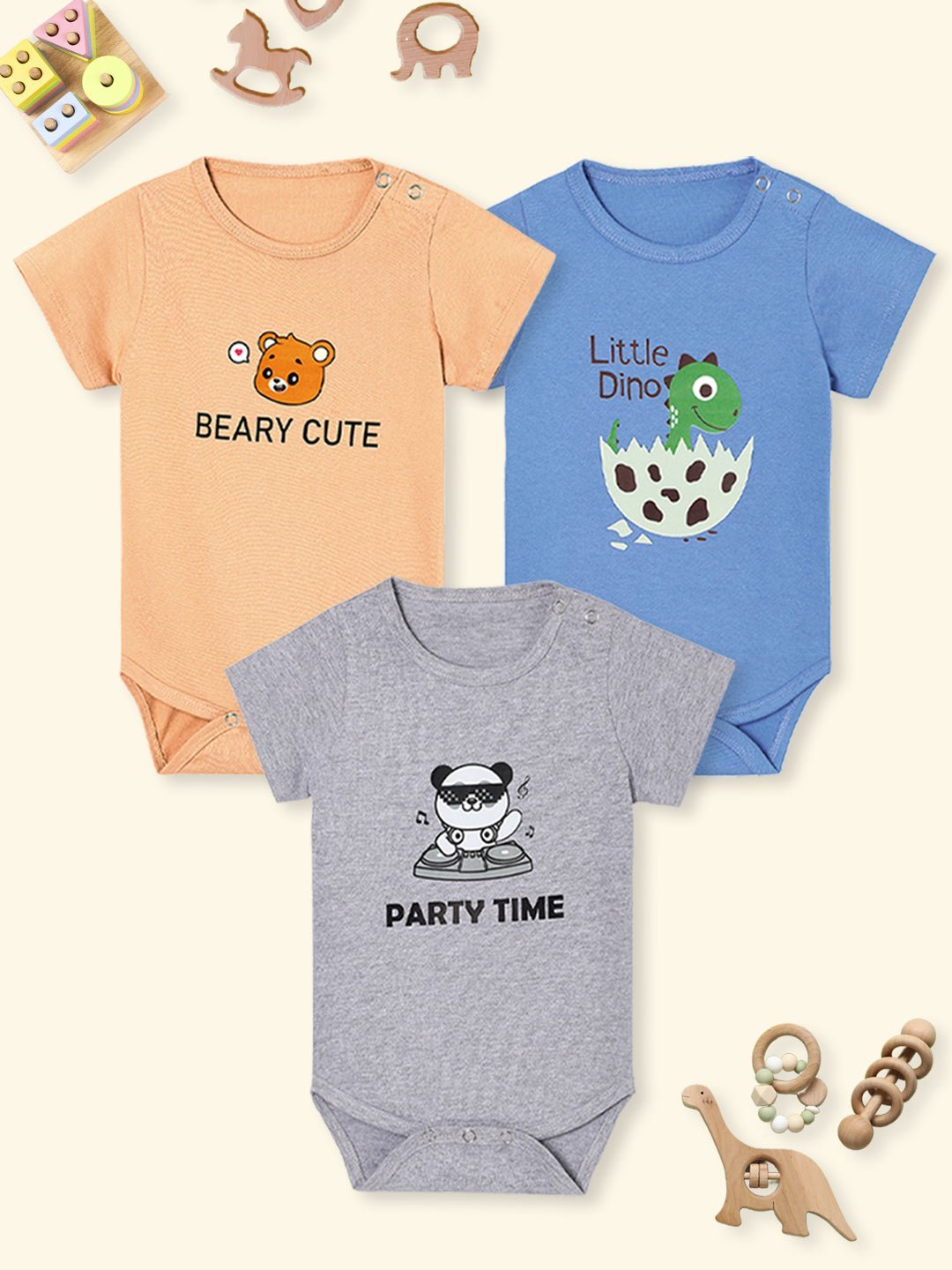 Chest Printed Infant Baby Onesie Combo 3-Pack