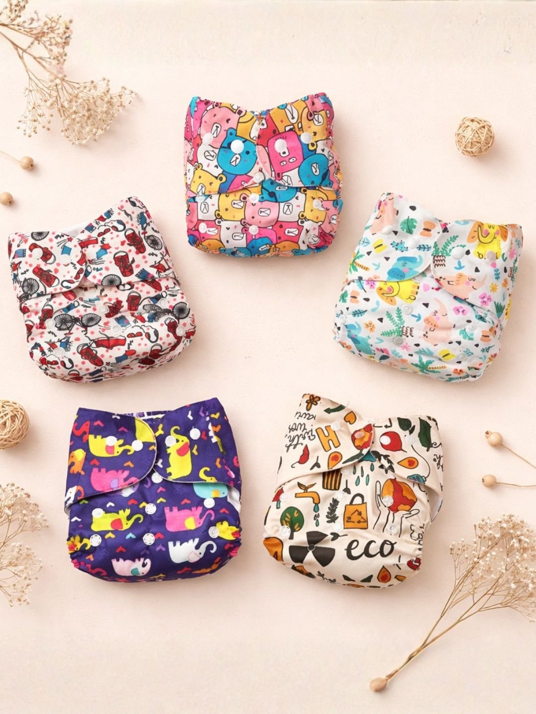 Option F Reusable Pocket Cloth Diapers 5 Pack For Babies