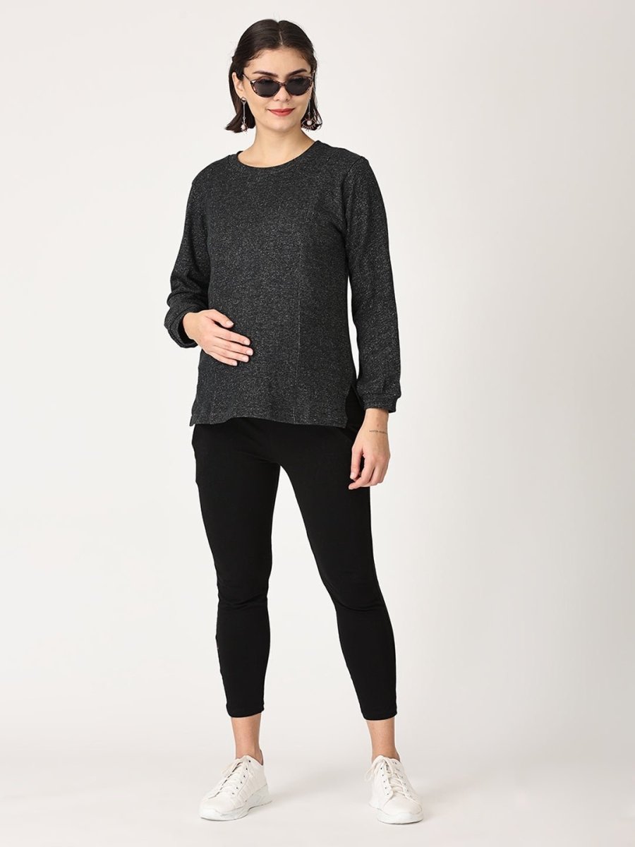 Eclipse Maternity and Nursing Sweatshirt With Black Leggings Black