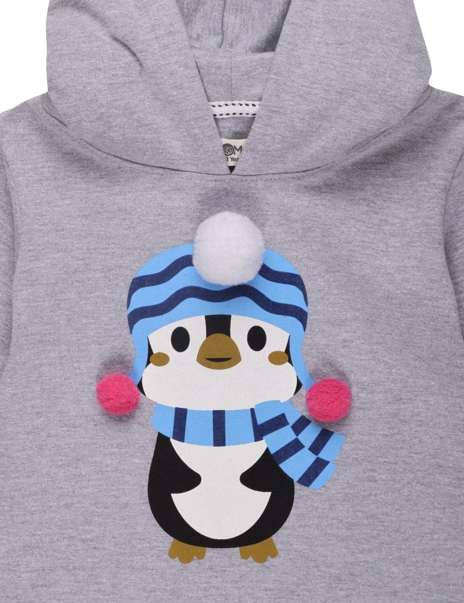 Little Penguin Hooded Sweater Dress with Black Leggings Set
