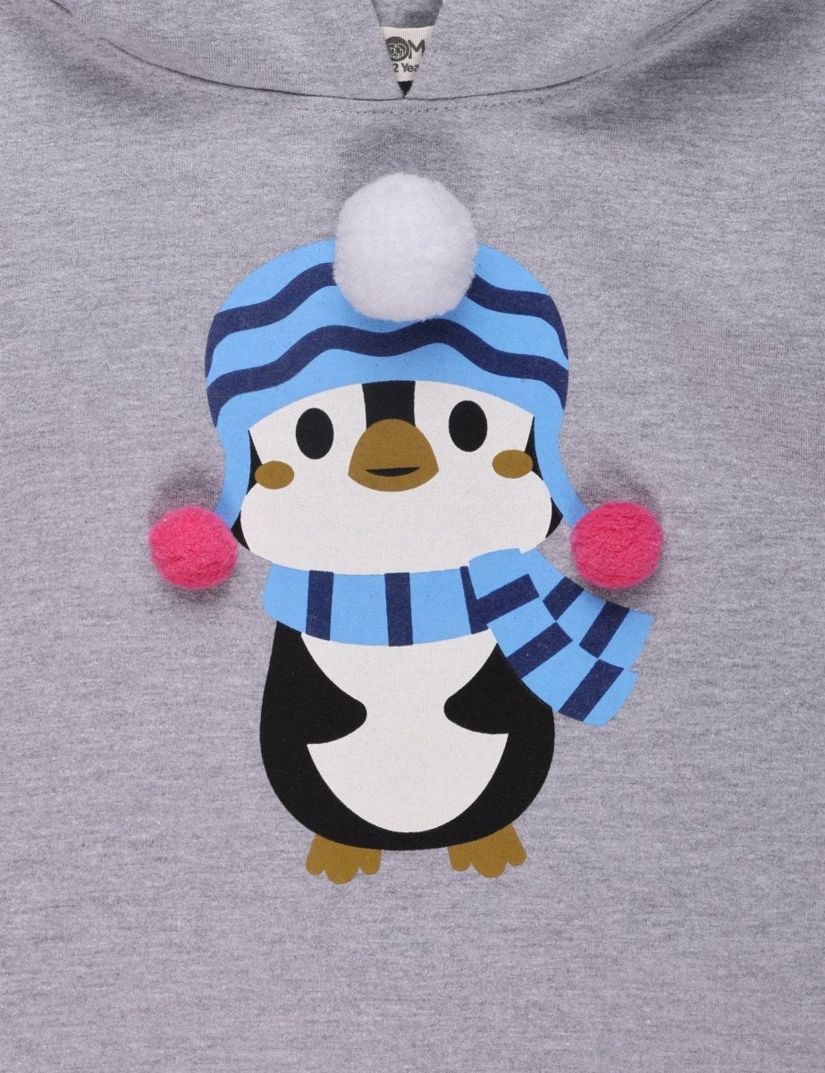 Little Penguin Hooded Sweater Dress with Black Leggings Set