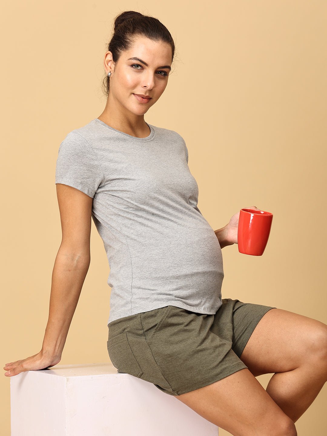 Comfy Maternity Shorts Olive Melange