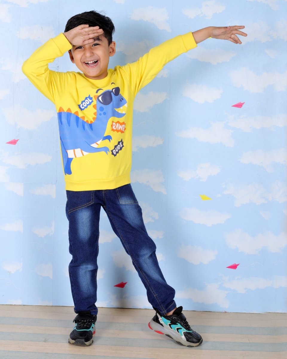 Yellow Cool Dino Rawr Sweatshirt For Boys