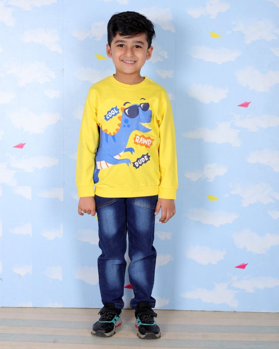 Yellow Cool Dino Rawr Sweatshirt For Boys