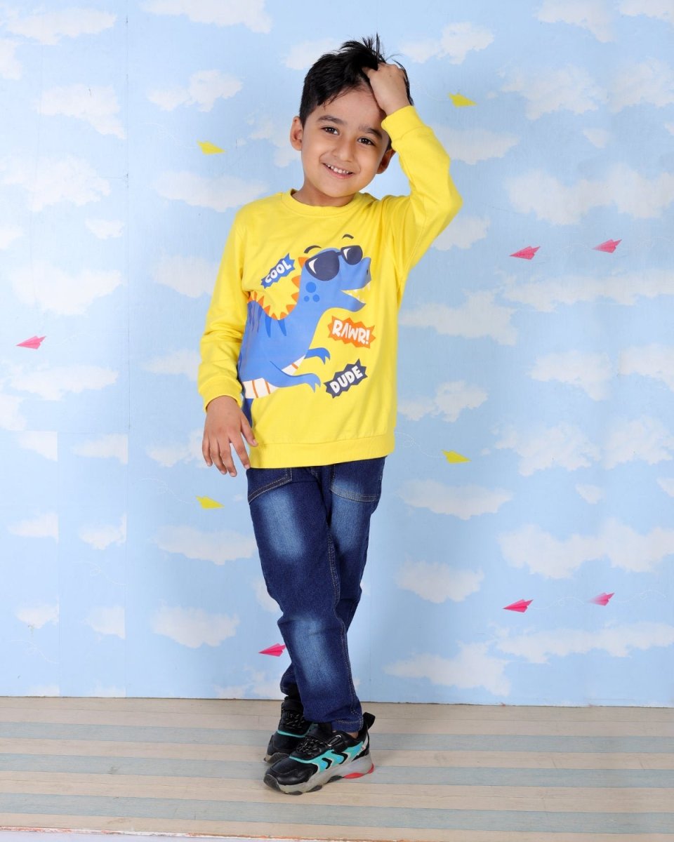 Yellow Cool Dino Rawr Sweatshirt For Boys