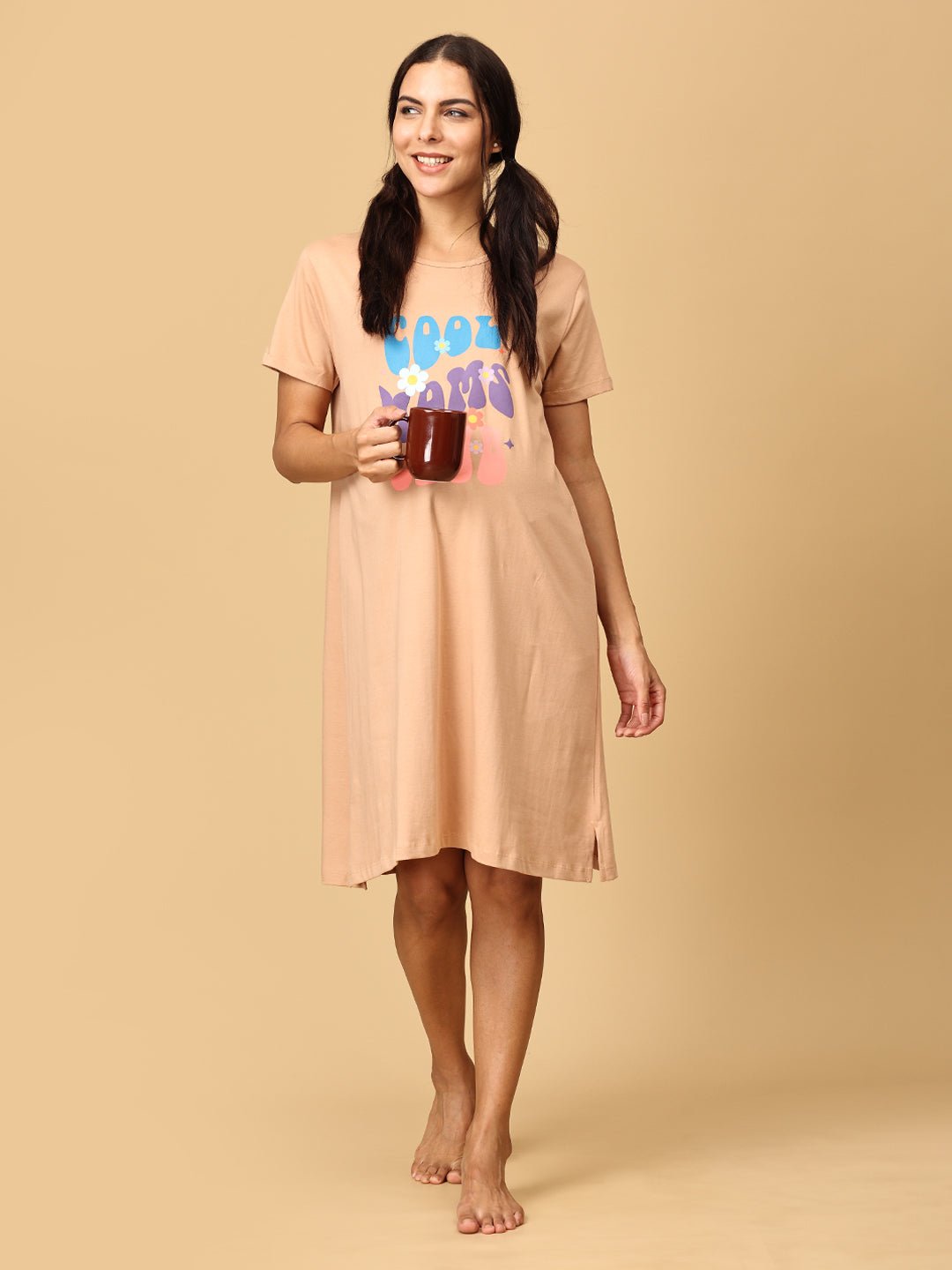 Cool Mom Club Maternity T Shirt Dress Sand