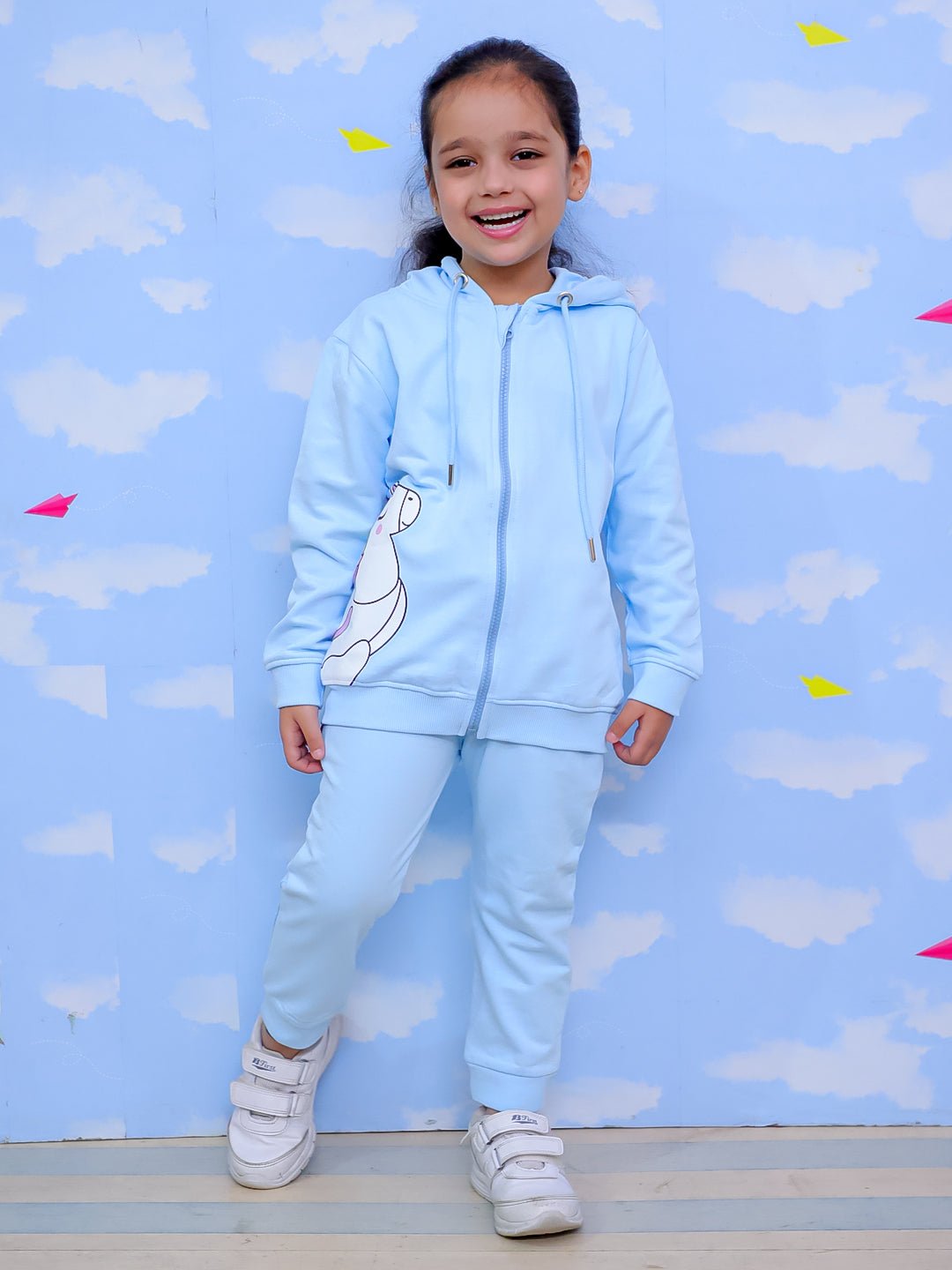Cool Unicorn Zipper Hoodie And Light Blue Sweatpants For Kids