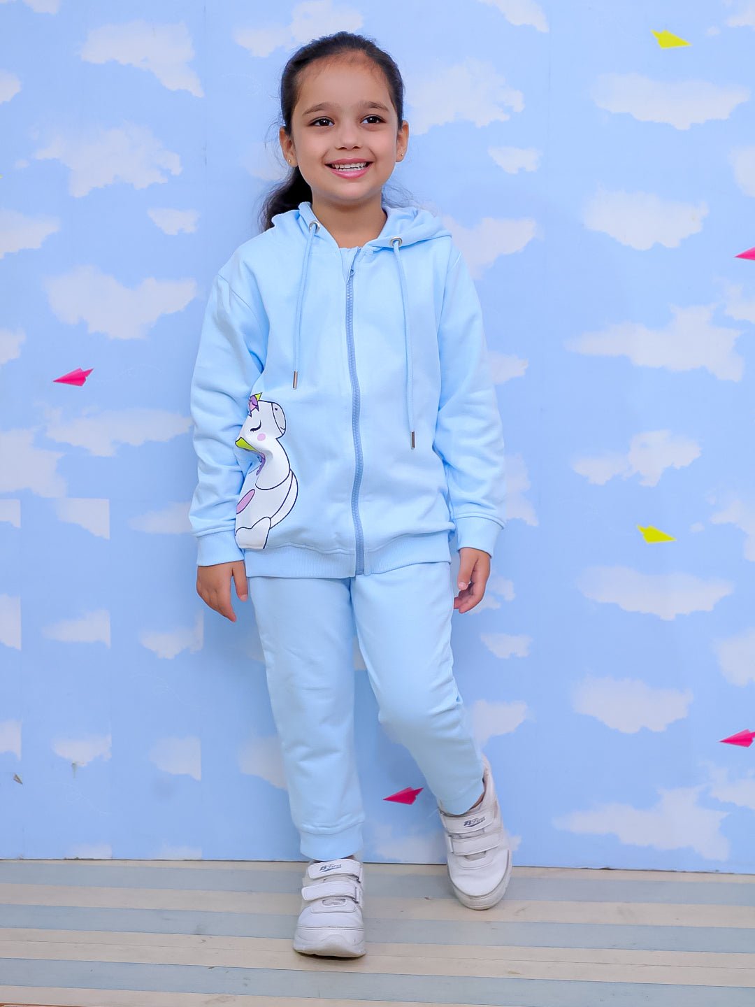 Cool Unicorn Zipper Hoodie And Light Blue Sweatpants For Kids