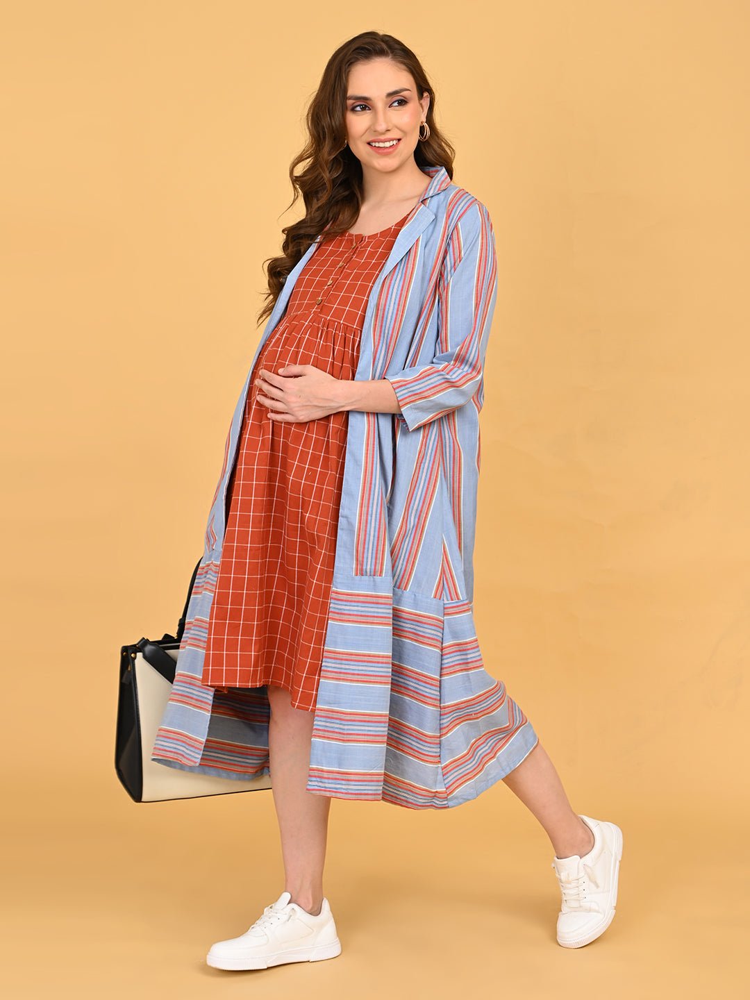 Copper Daybreak Maternity and Nursing Shacket Dress Multi