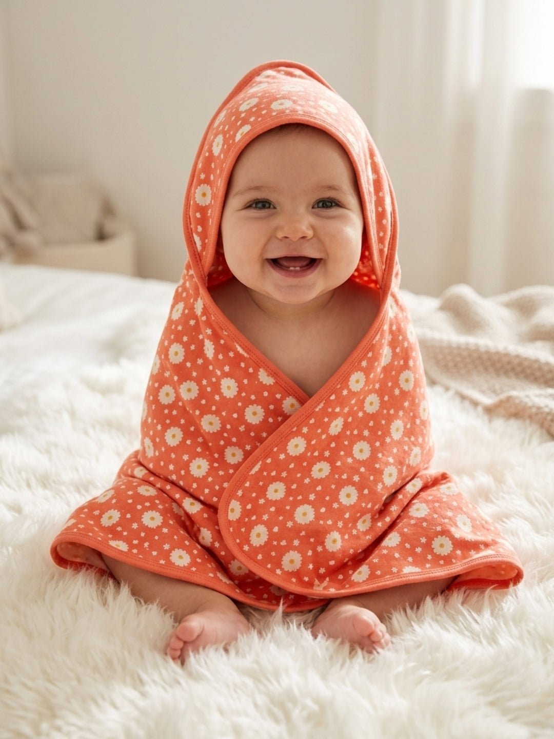 Coral Blossom Hooded Towel Blanket For Babies