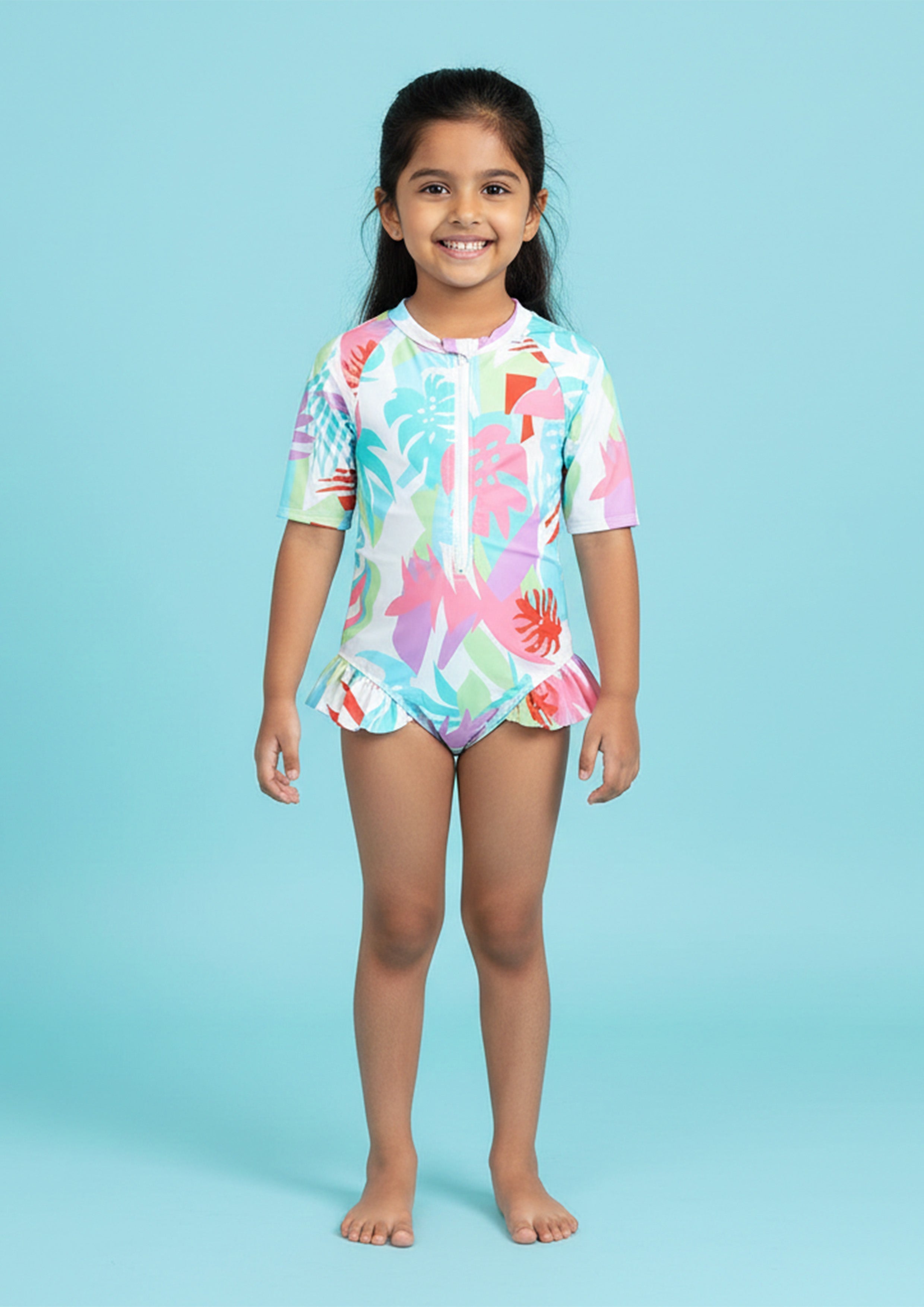 Coral Wave Girls Short Sleeve Swimsuit
