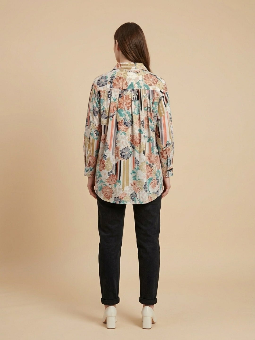Cream Classic Maternity and Nursing Oversized Shirt Cream