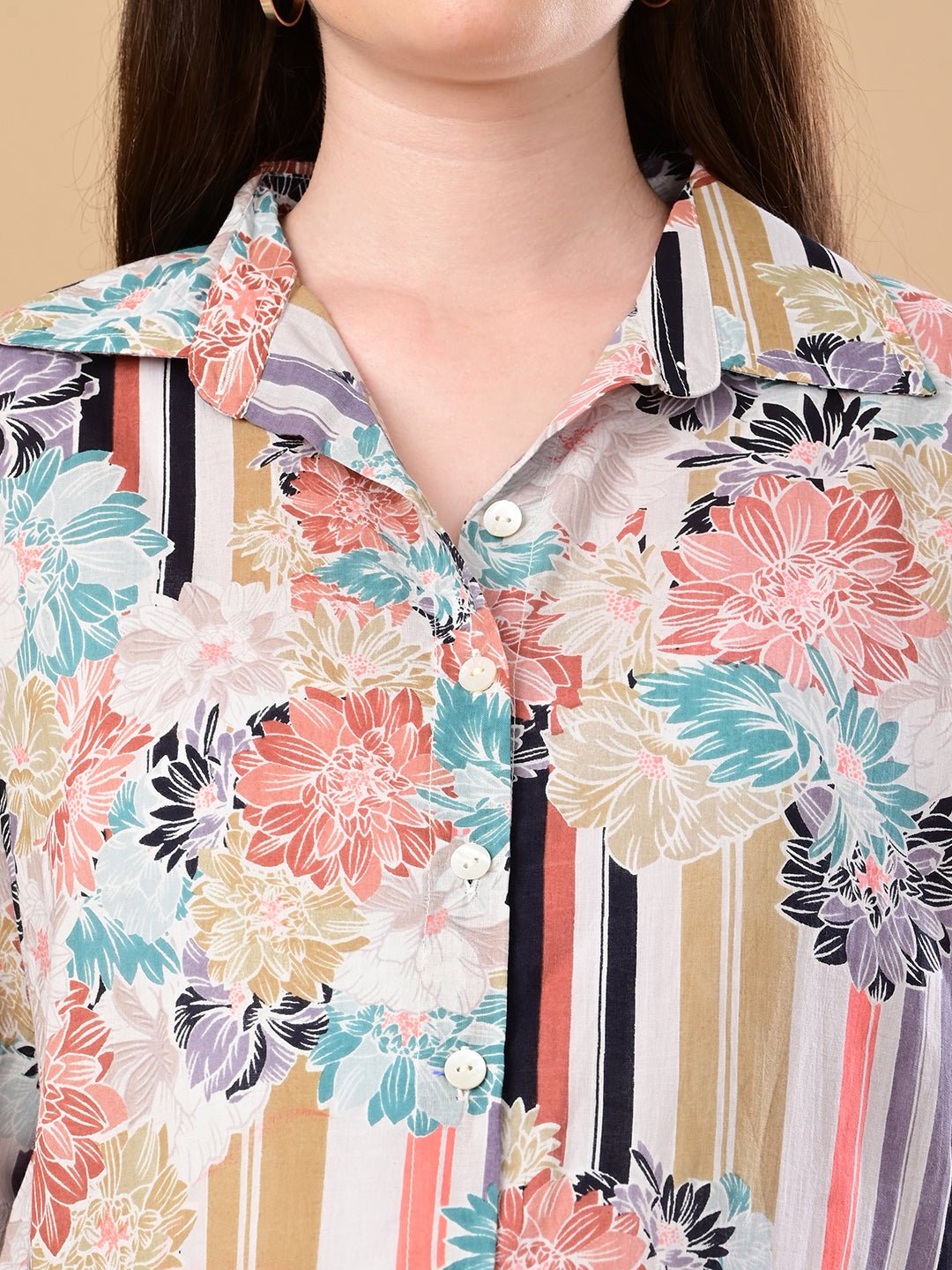 Cream Classic Maternity and Nursing Oversized Shirt Cream