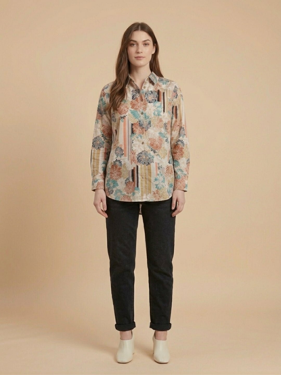 Cream Classic Maternity and Nursing Oversized Shirt Cream