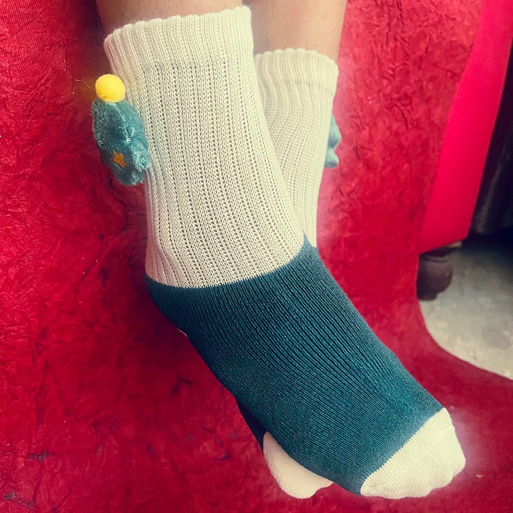 Little Surprise Box Cream Green 3D Christmas Tree Socks For Kids