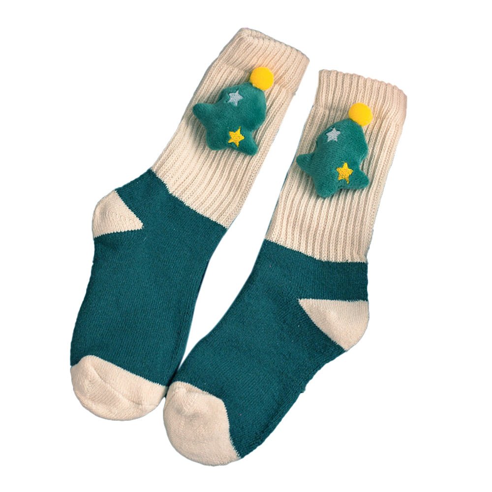 Little Surprise Box Cream Green 3D Christmas Tree Socks For Kids