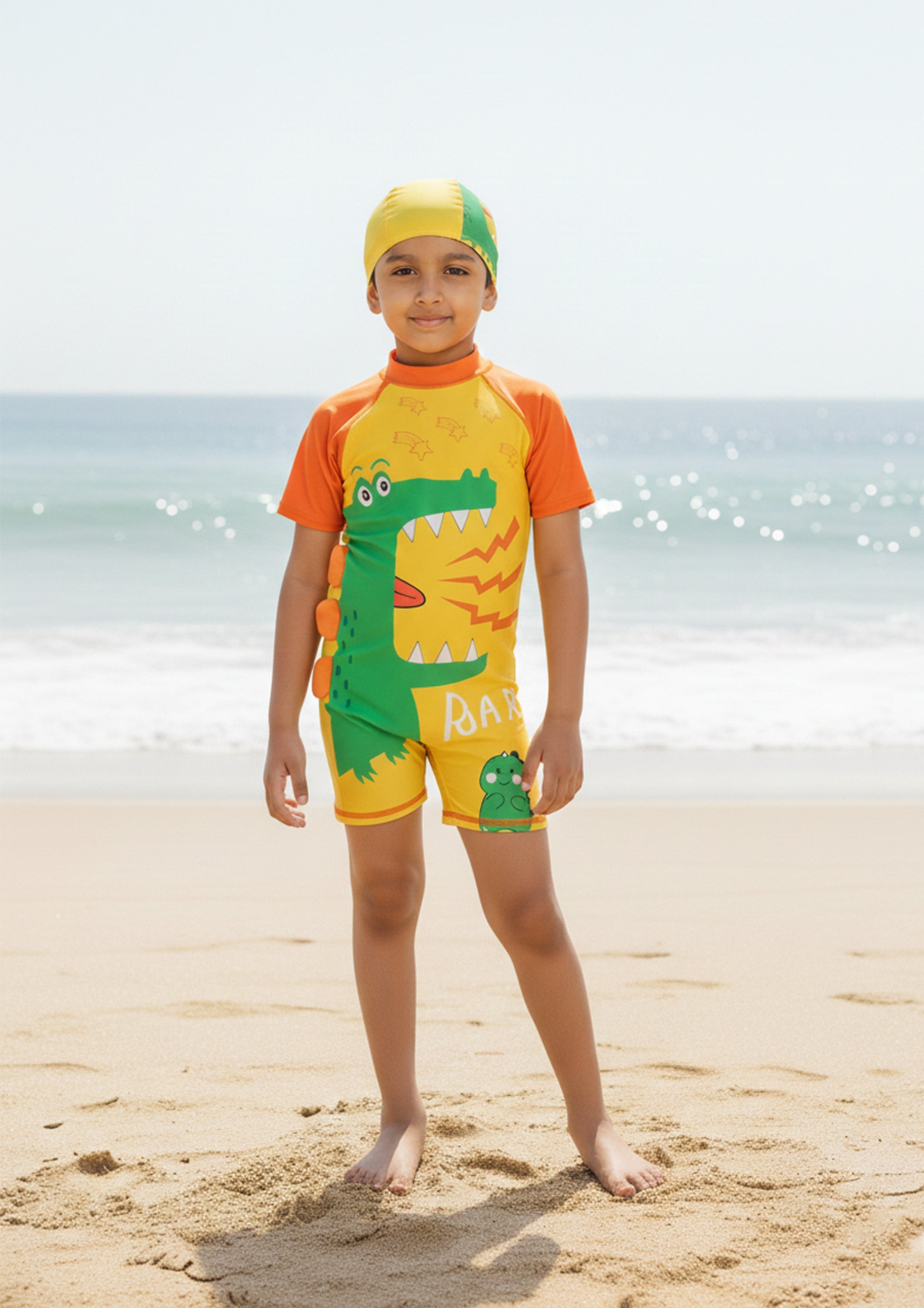Combo of 2 Croc Charm Boys Swimsuit and Cap