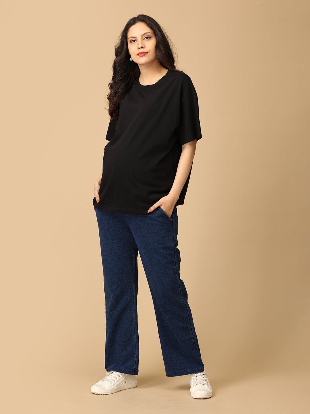 Knit Maternity Denim with Belly Support Dark Blue