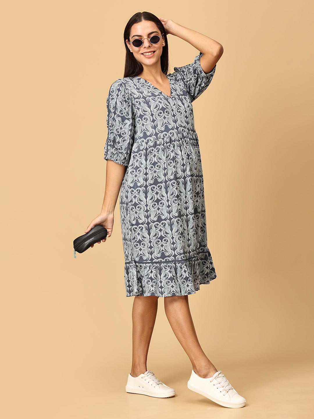 Darling Escape Maternity and Nursing Tier Dress Teal