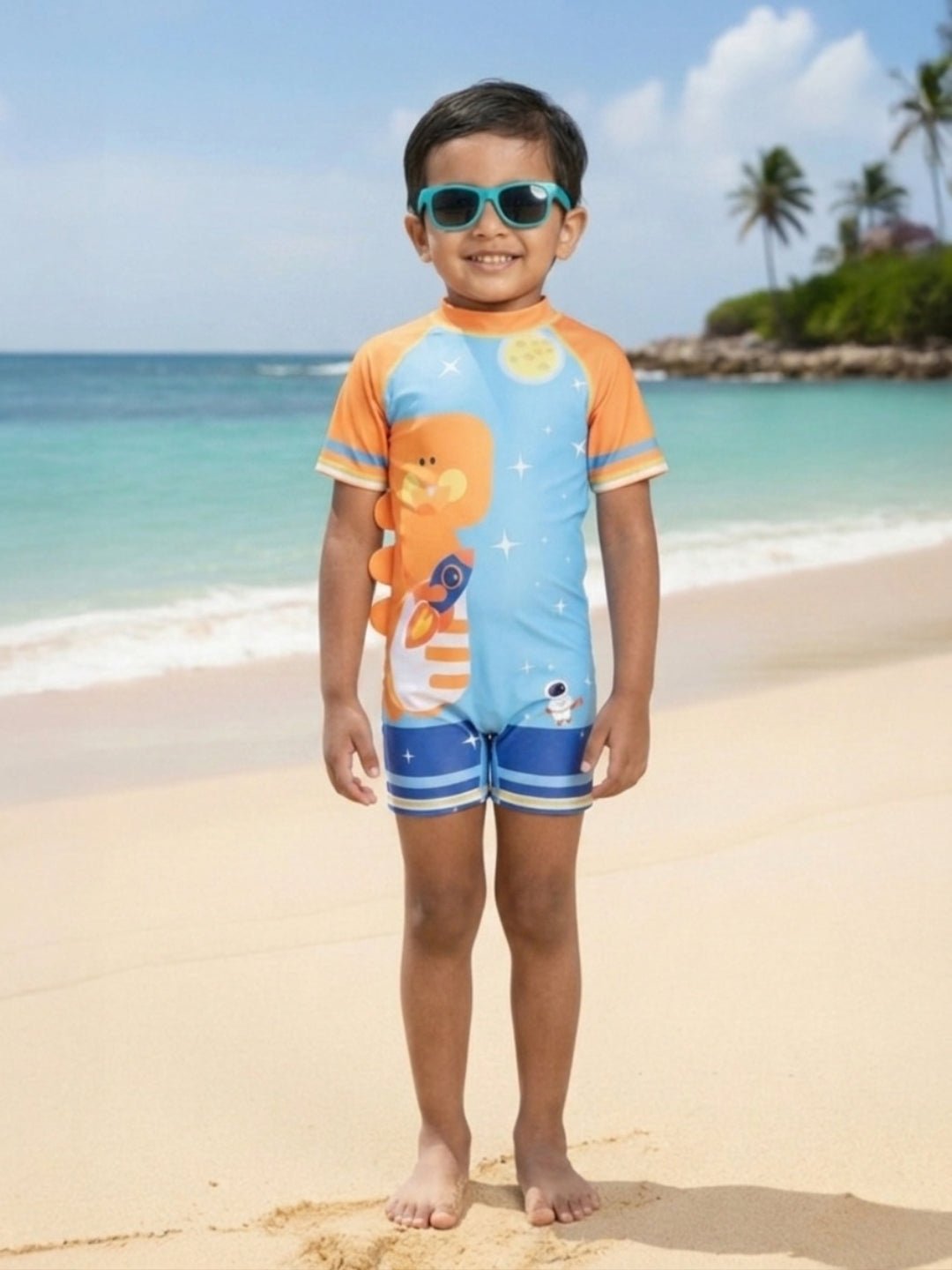 Dino Adventure Boys Swimsuit With Matching Cap