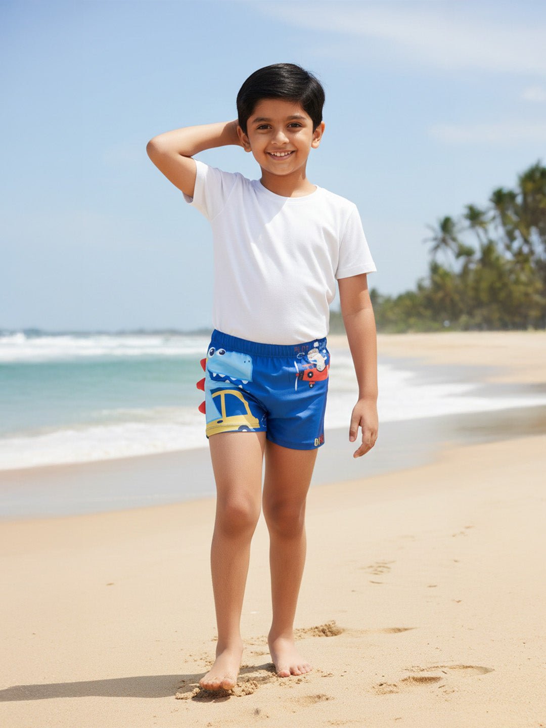 Dino Drive 'N' Dive Boys Swim Shorts With Cap Set