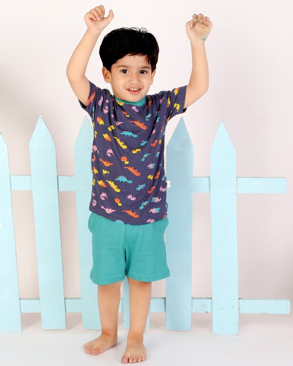 Dino Squad Boys Casual Cotton T-Shirt and Shorts Set