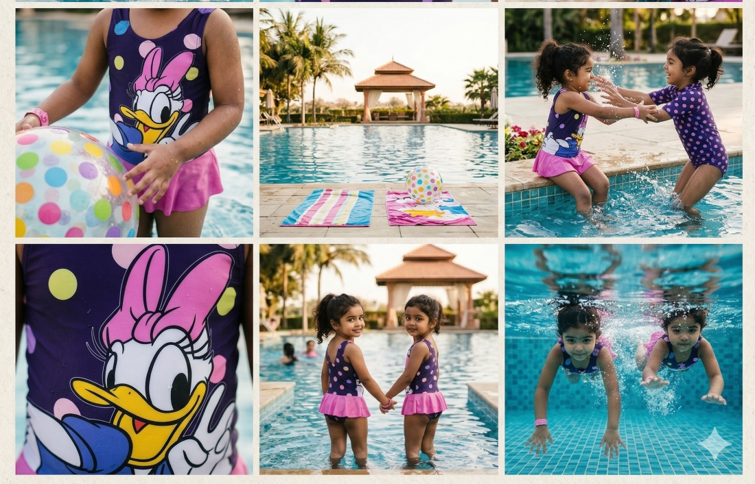 Donald Duck Girls Character Print Polyester Spandex Swimwear