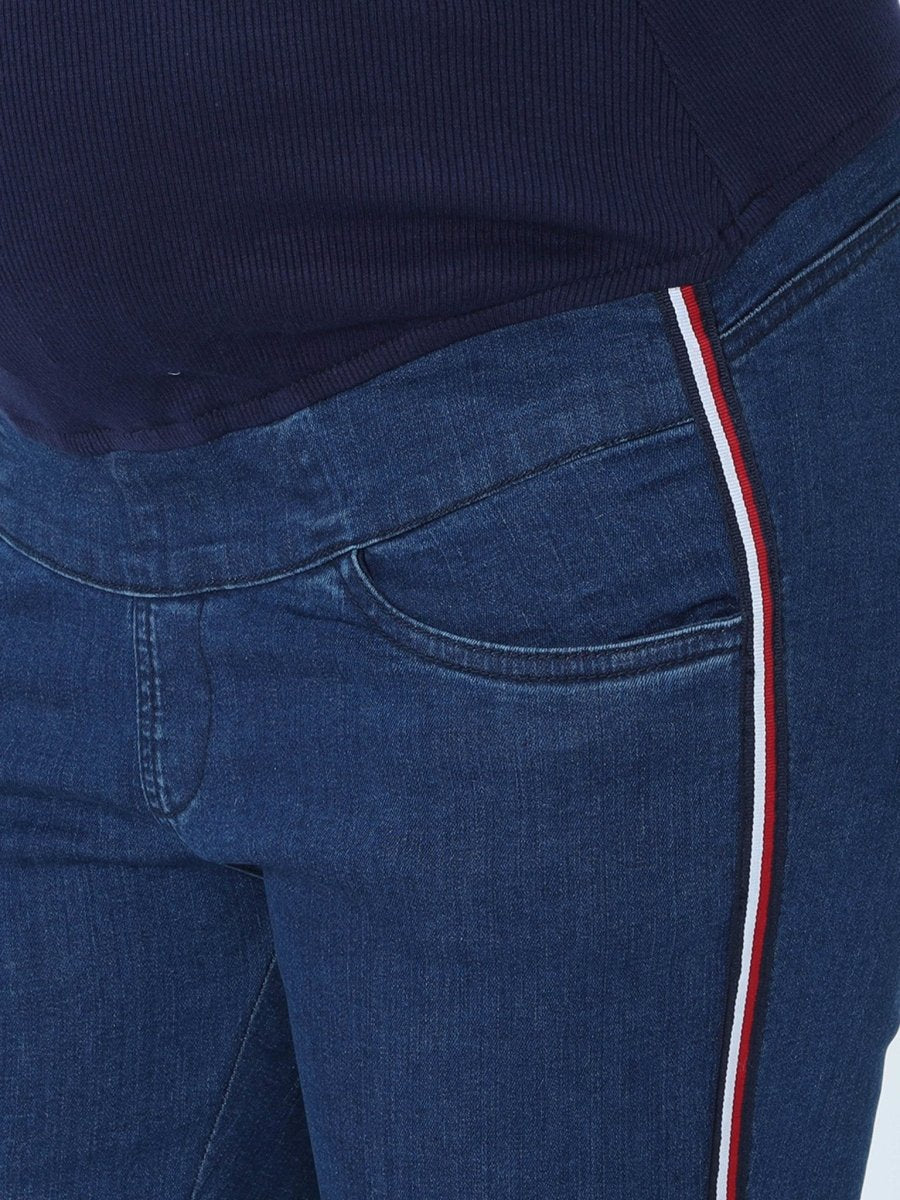 Distress Taped Maternity Denims with Belly Support Blue
