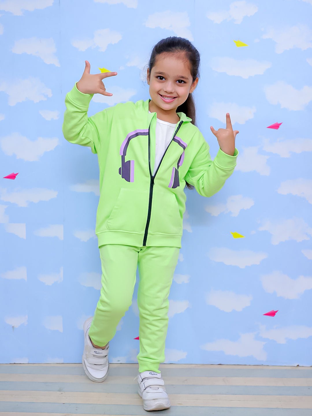 DJ Neon Zipper Jacket And Neon Green Sweatpants For Kids
