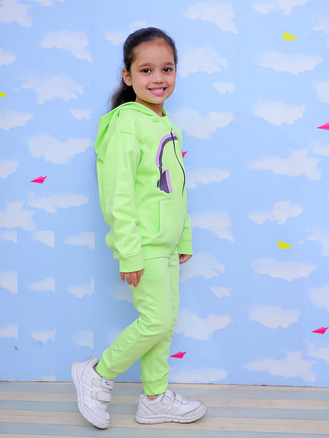DJ Neon Zipper Jacket And Neon Green Sweatpants For Kids