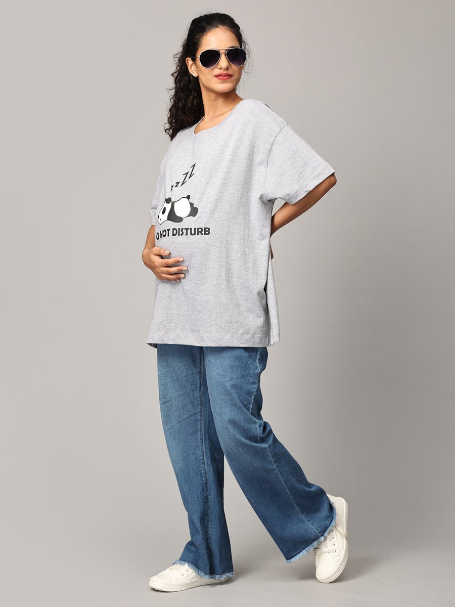 Do Not Disturb Oversized Maternity and Nursing T shirt Grey
