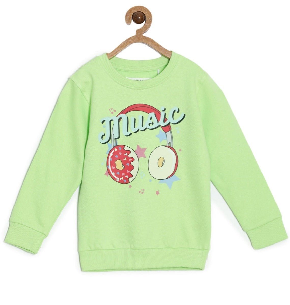 Green Donut Music Print Sweatshirt For Girls