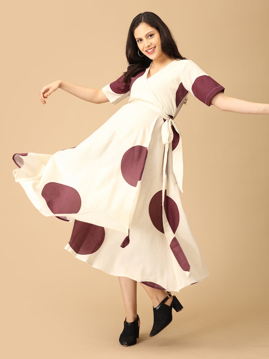 Dot Wine-ing Maternity and Nursing Wrap Dress Wine