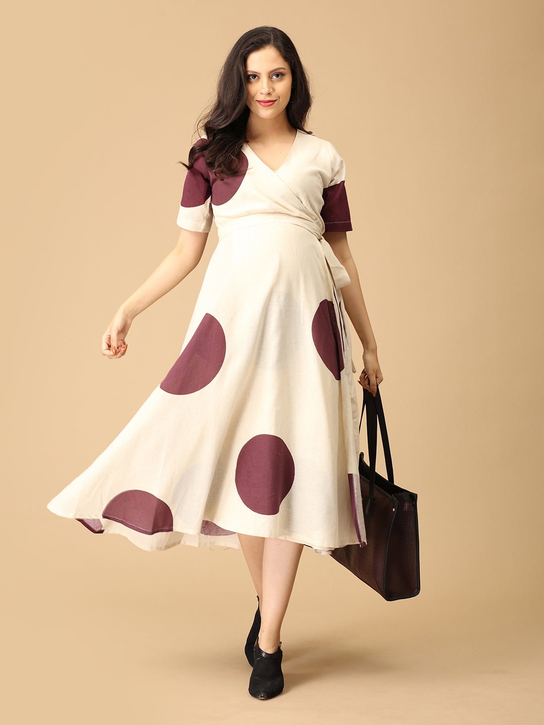 Dot Wine-ing Maternity and Nursing Wrap Dress Wine