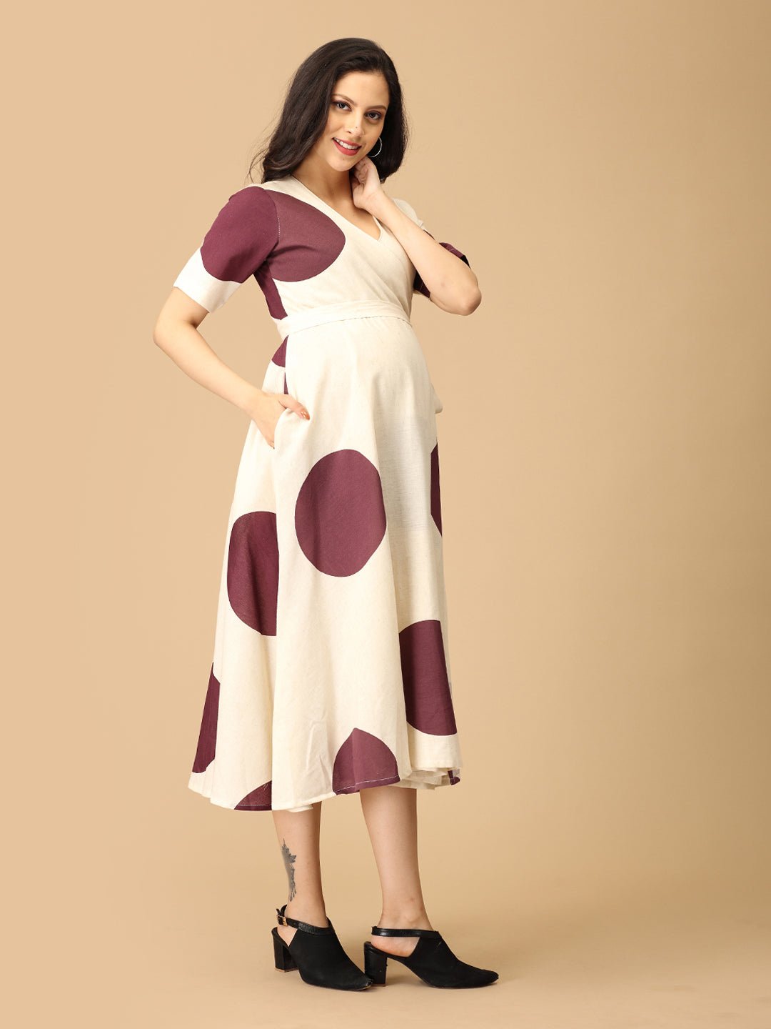 Dot Wine-ing Maternity and Nursing Wrap Dress Wine