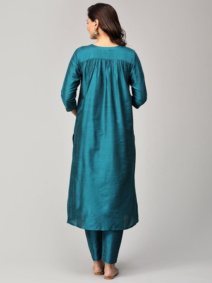 Drama at Gala Embroidered Maternity and Nursing Silk Kurta Set Teal