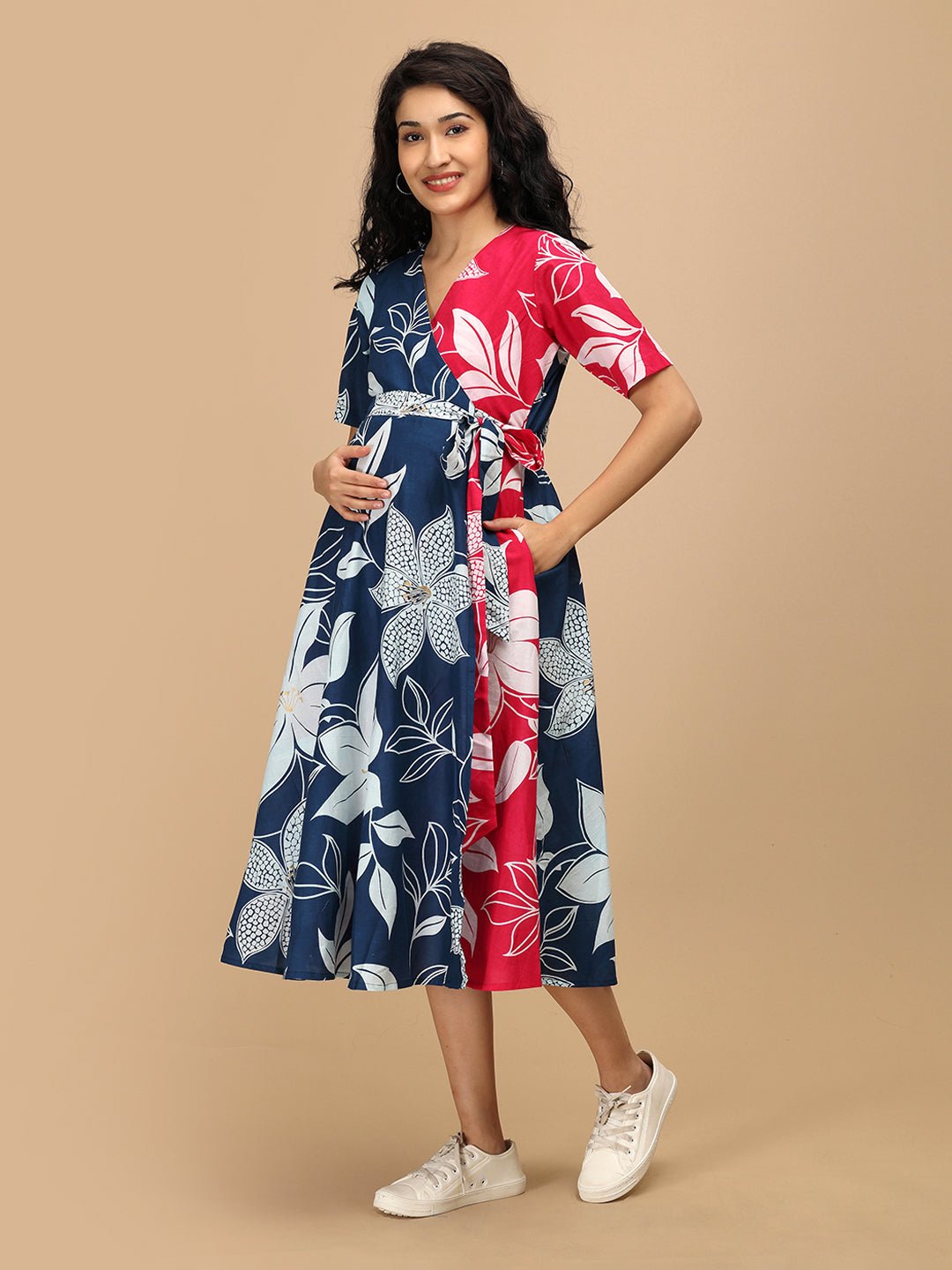 Dual Bloom Maternity and Nursing Wrap Dress Multi