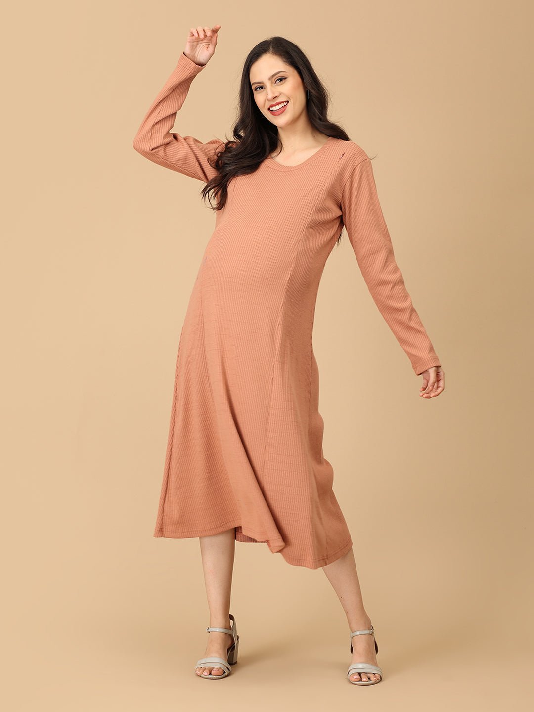Dusty but Trusty Ribbed Maternity and Nursing Winter Dress Pink