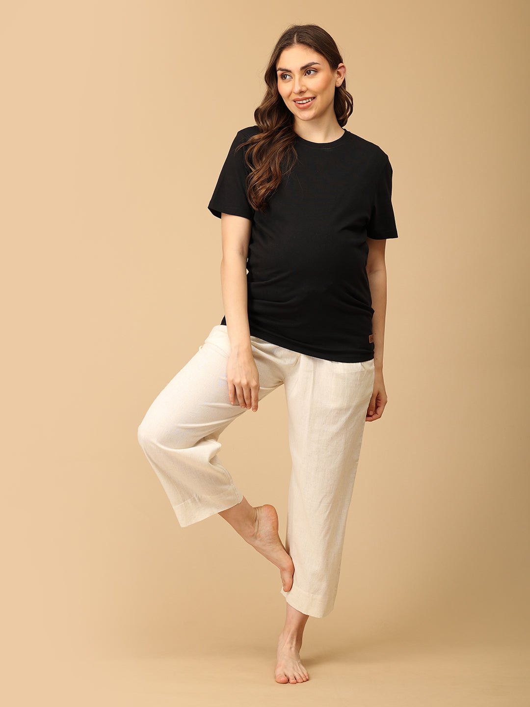 Earthen Drift Maternity Lounge Pants with Drawstring Off White