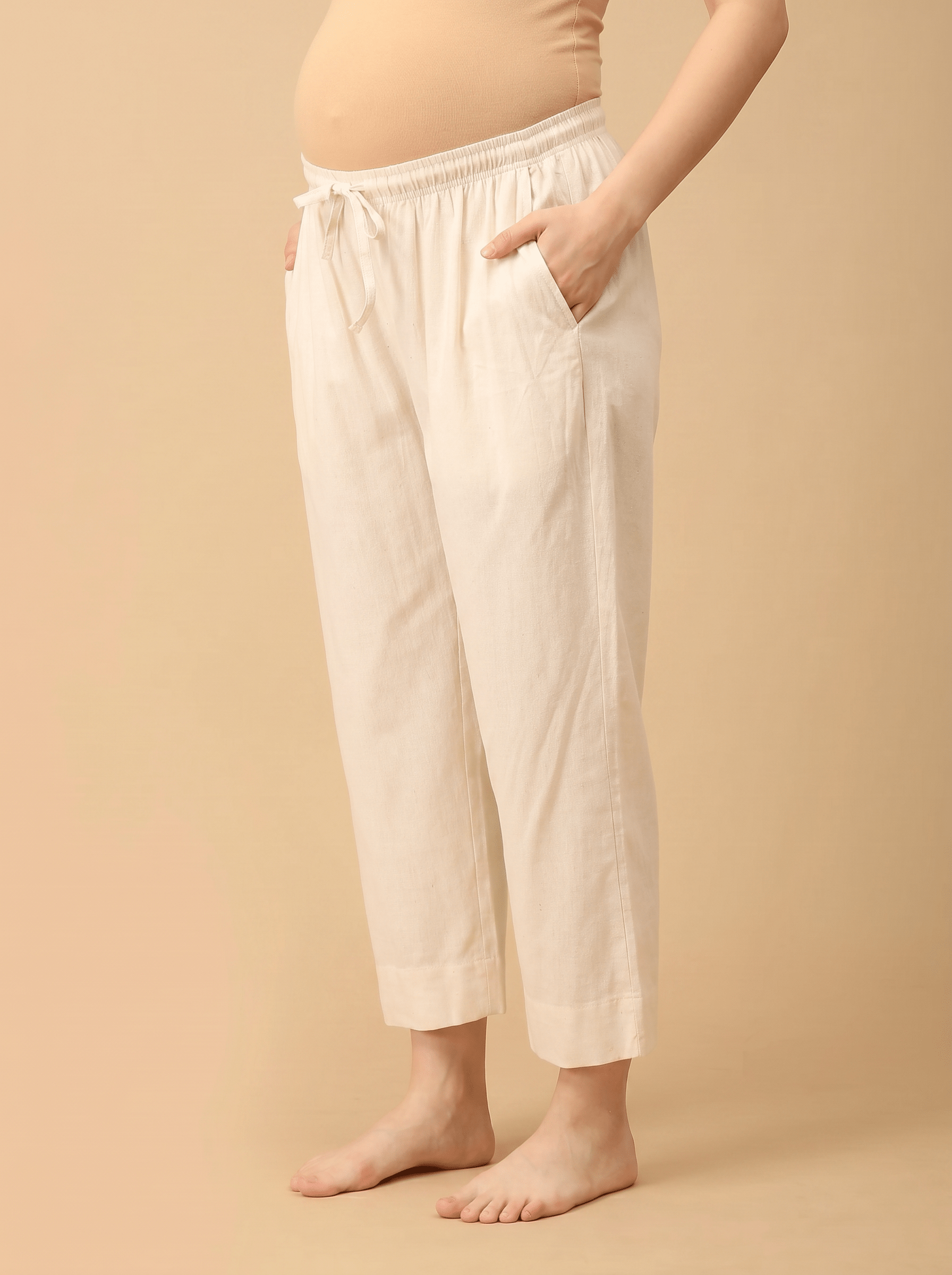 Earthen Drift Maternity Lounge Pants with Drawstring Off White