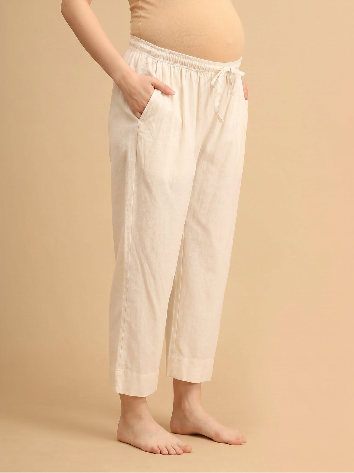 Earthen Drift Maternity Lounge Pants with Drawstring Off White