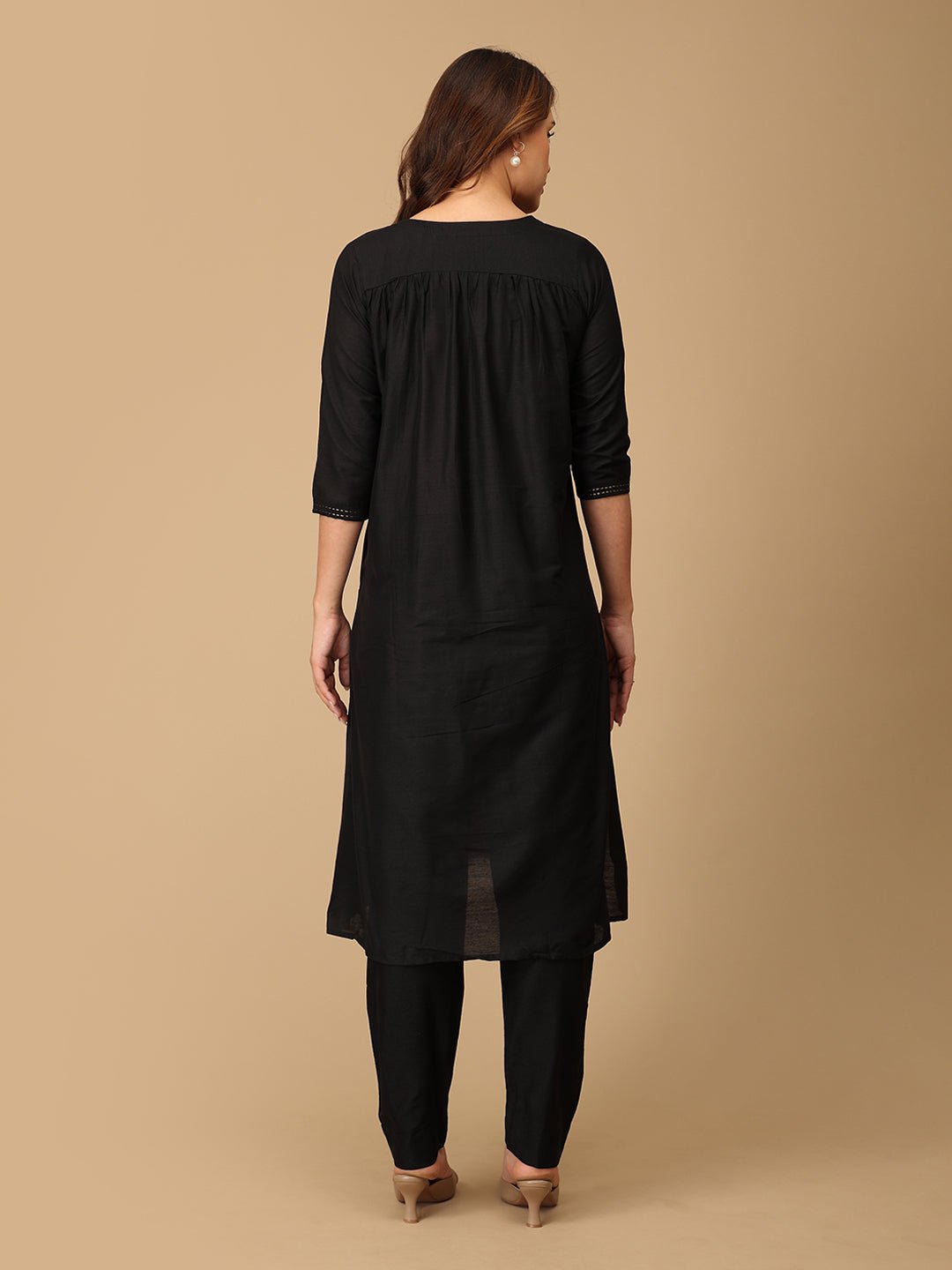 Ebony Embroidered Maternity and Nursing Silk Kurta Set Black